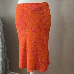 vintage ralph lauren orange & pink floral midi skirt